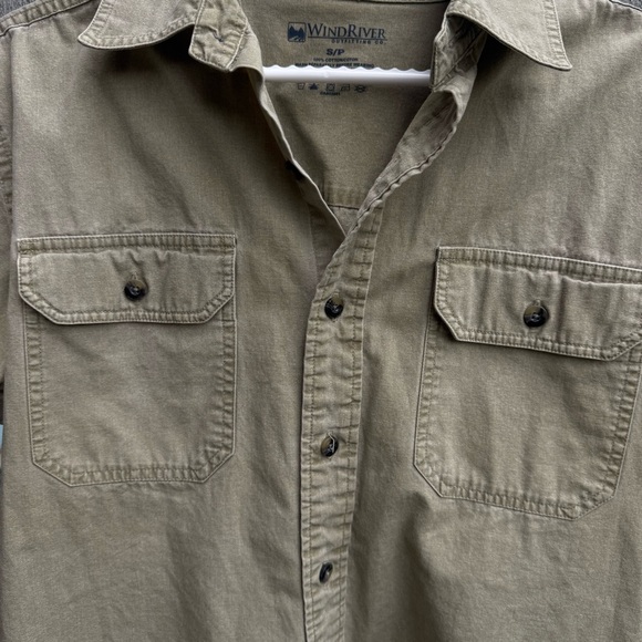 WindRiver cotton button down up shirt short sleeve tee t-shirt mens size S khaki - Picture 3 of 5